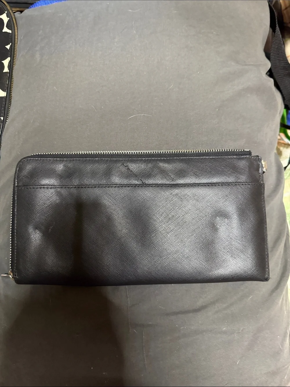 Coach Black Leather Zip Wristlet with Chain Accent